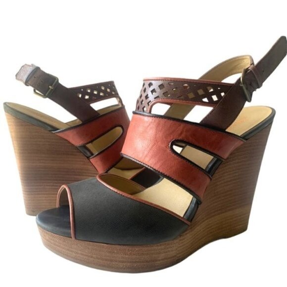 Levity Color Block Laser Cut Platform Wedge Sandals Women's Size 7M - Picture 1 of 9